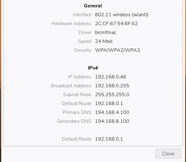 The Connection Information screen