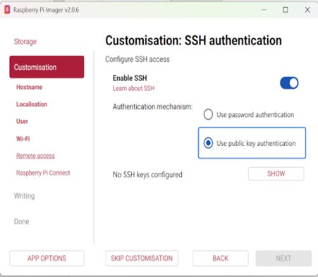 the ssh cnfiguration screen