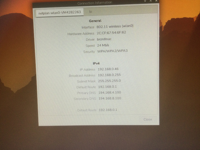 The wireless config screen
